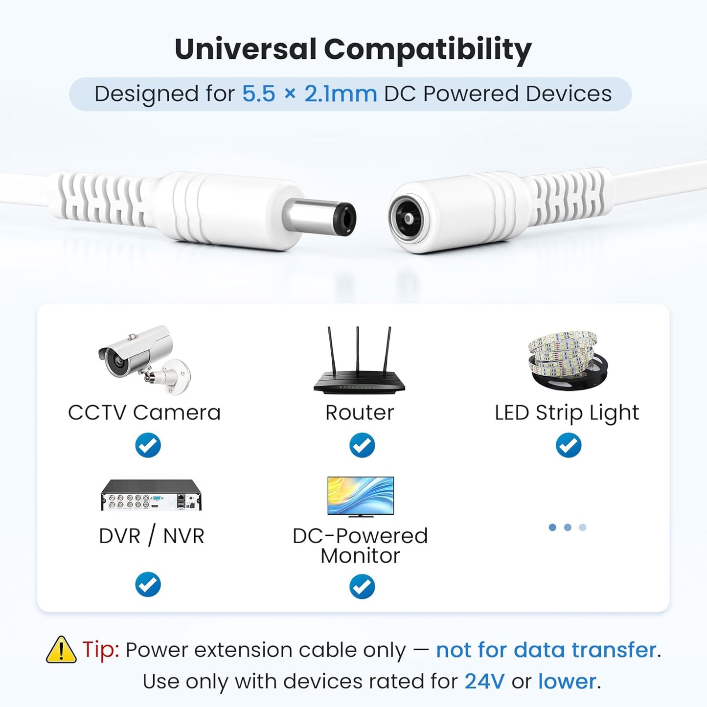 30Ft 12V DC Extension Cable 2Pack,Power Supply Extension Cord 2.1Mm X 5.5Mm 5521 12V DC Adapter Flat Female to Male Extender Wire for IP Network,Cctv Security Camera,Dvrs,5V,9V,24V,Volt,25