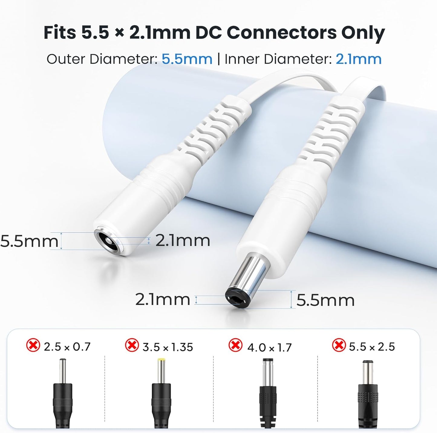 30Ft 12V DC Extension Cable 2Pack,Power Supply Extension Cord 2.1Mm X 5.5Mm 5521 12V DC Adapter Flat Female to Male Extender Wire for IP Network,Cctv Security Camera,Dvrs,5V,9V,24V,Volt,25